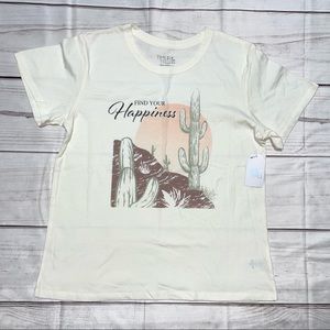 S (4/6) Time and TRU Women T-shirt Find Your Happiness Positive Cream